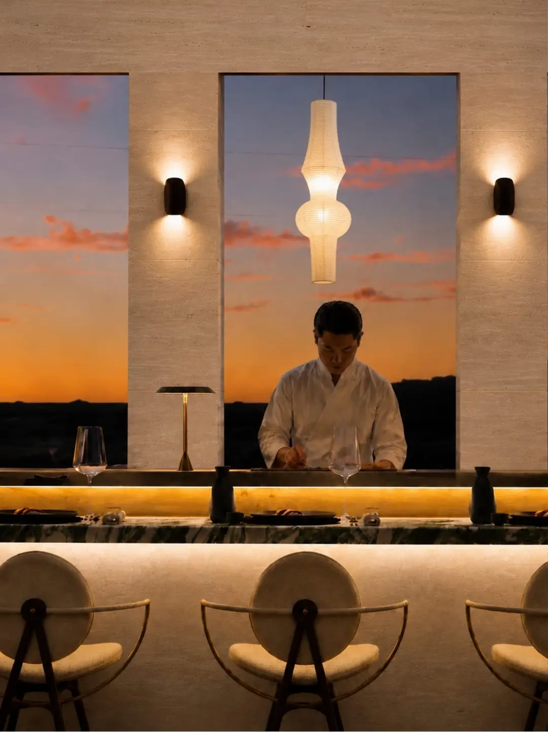 Chef preparando en la barra del omakase